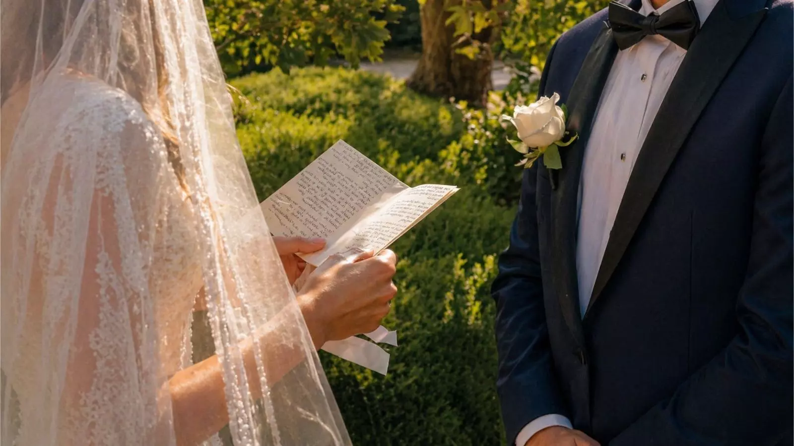 bride reading short wedding vows