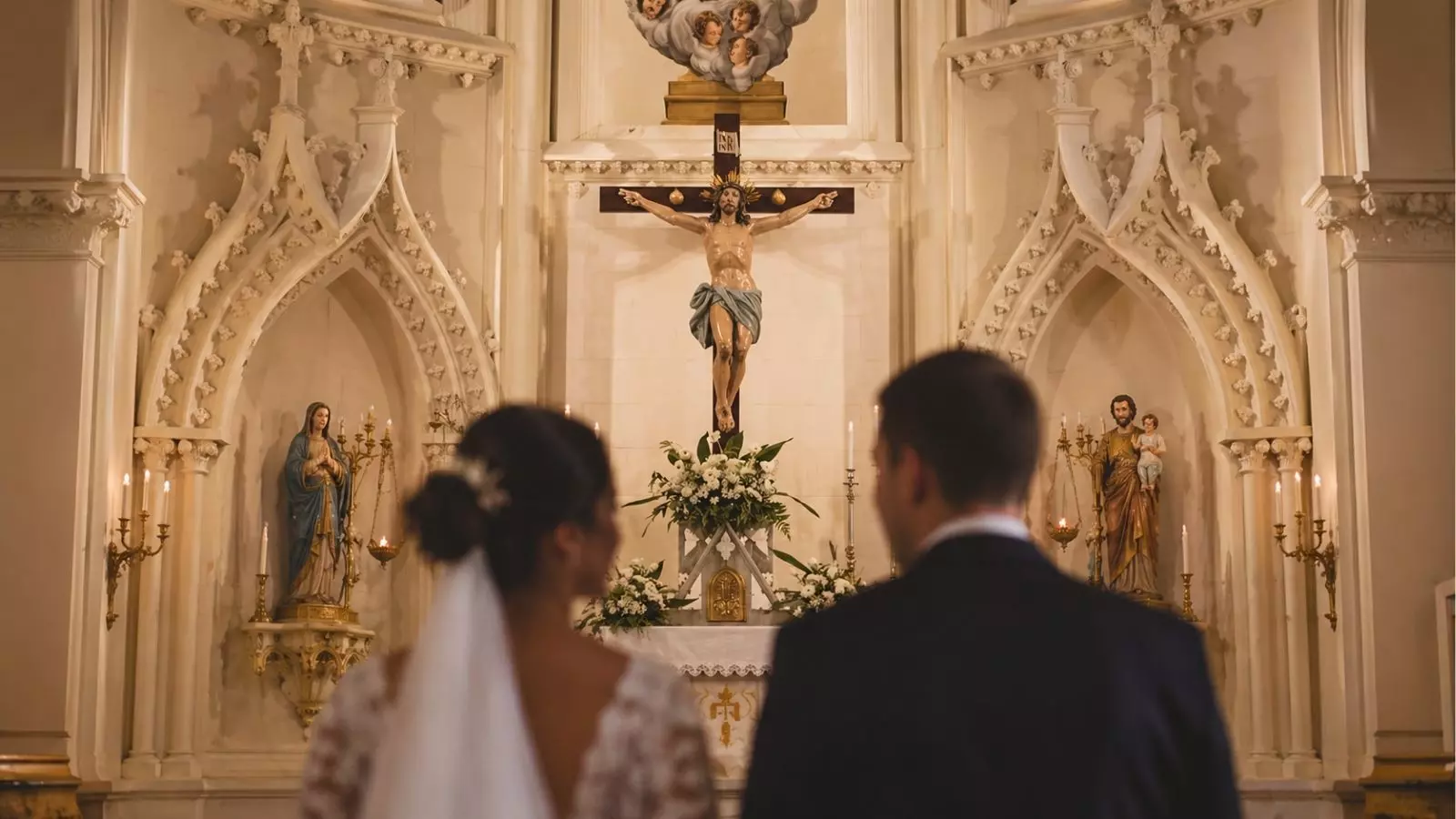 catholic church altar wedding ceremony