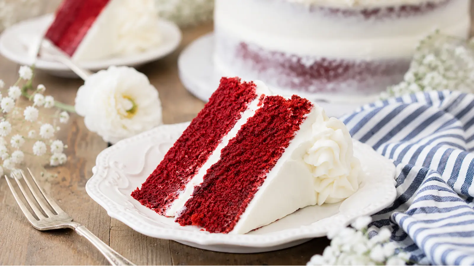 Classic red velvet wedding cake slice