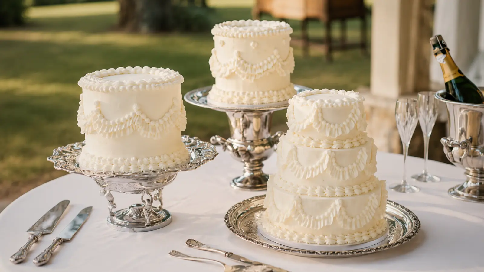 Classic wedding cake stand with cakes