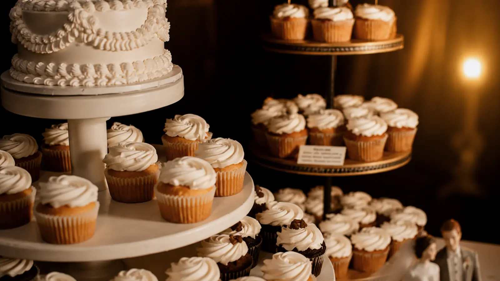Cupcake wedding cake display with tiered desserts