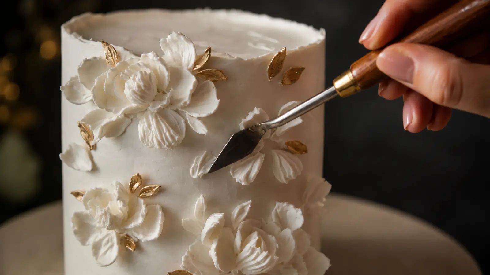 Custom floral wedding cake with detailed decorations