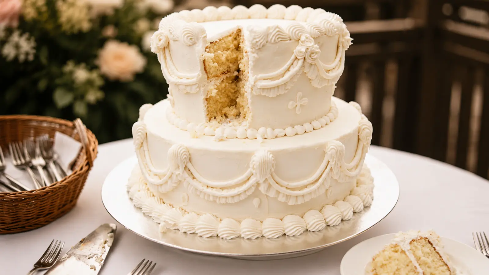 Elegant floral wedding cake with romantic flower decorations and refined details