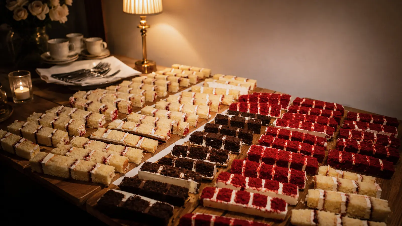 Grocery store style wedding cake being served with individual slices, white frosting, classic layers, and wedding reception dessert plates.