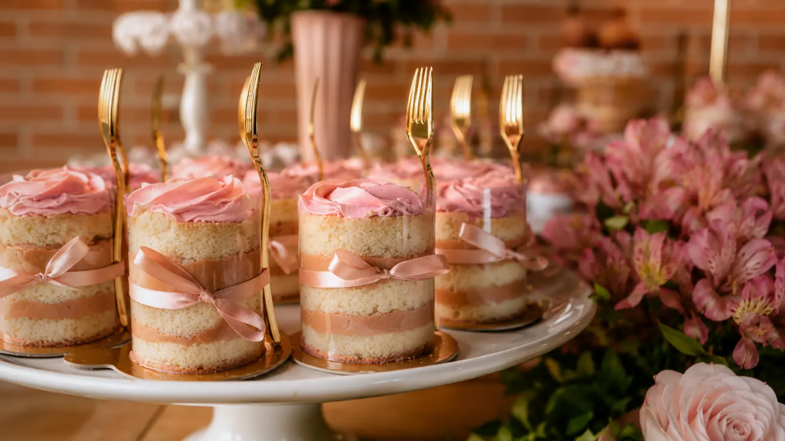 Mini cake wedding dessert alternatives with pink frosting