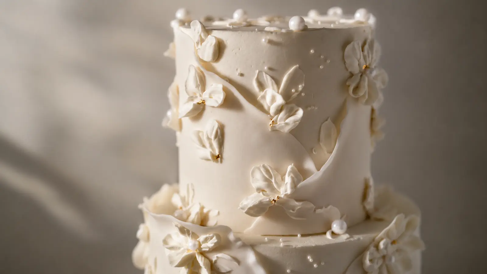 Modern wedding cake with delicate white floral details