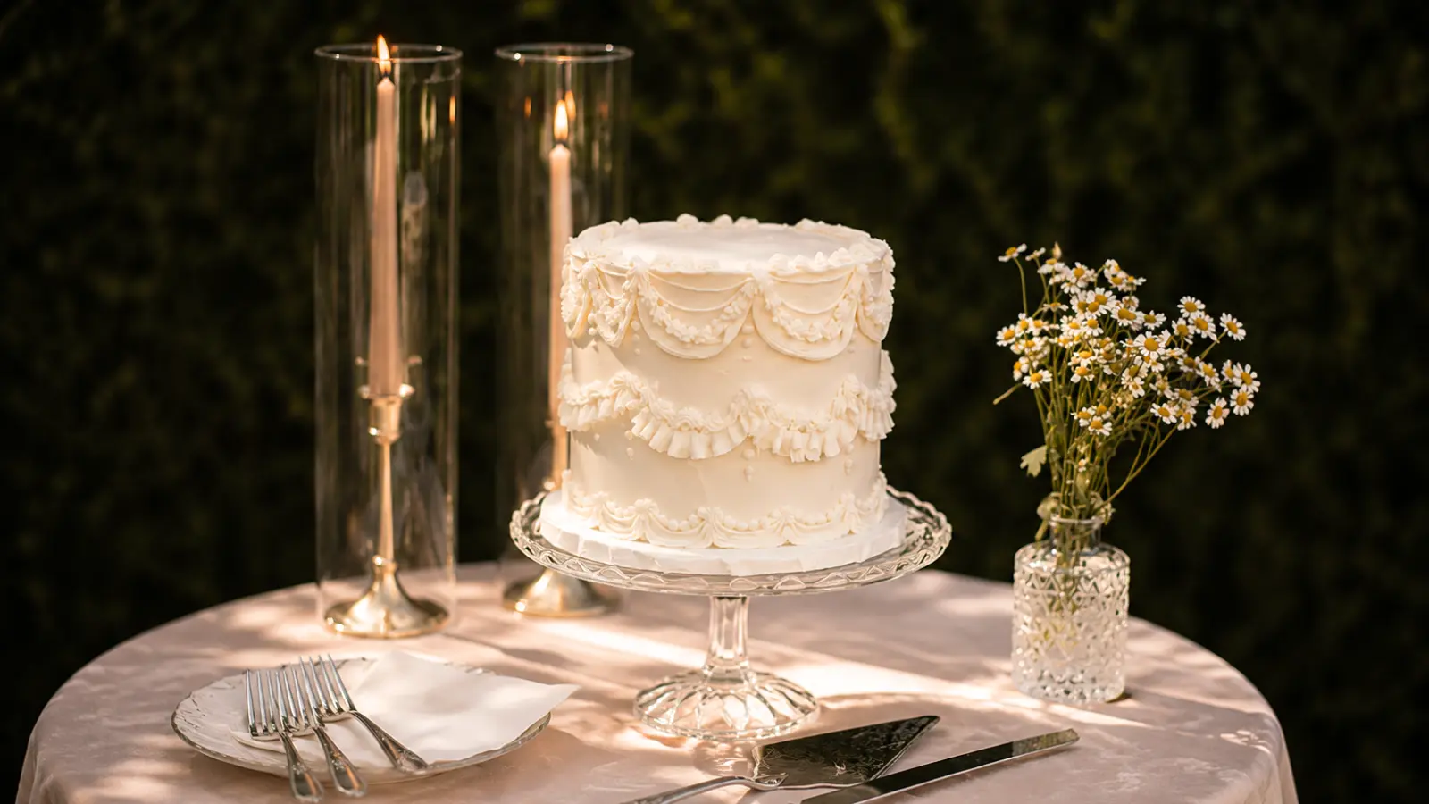Simple wedding cake table setup