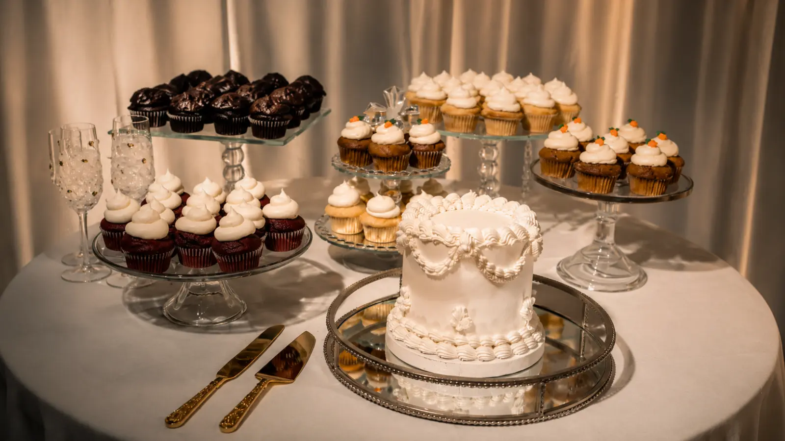 Small cake and cupcake wedding display table