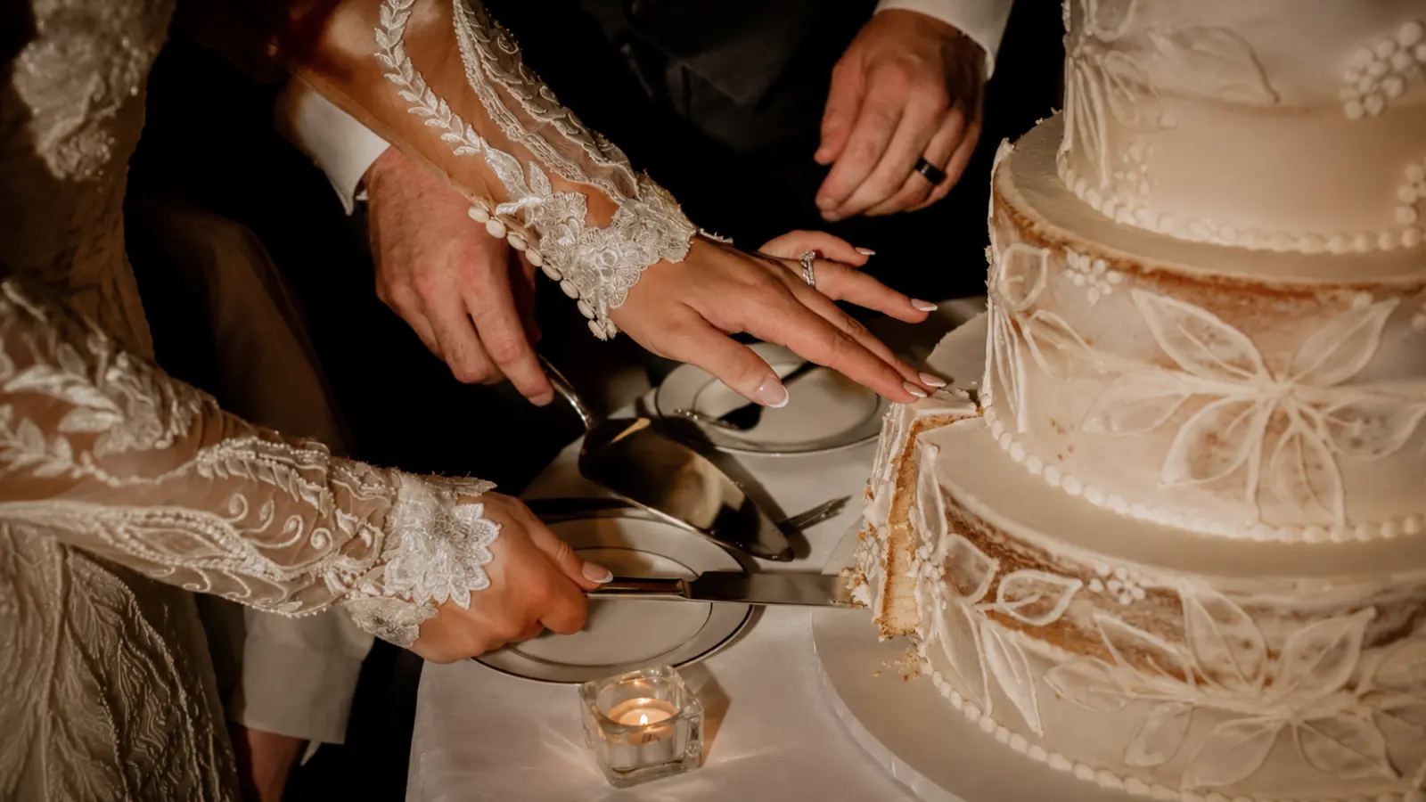 Three tier wedding cake design with elegant details