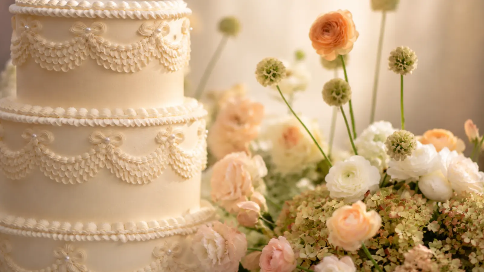 Vintage floral wedding cake with romantic flower decorations