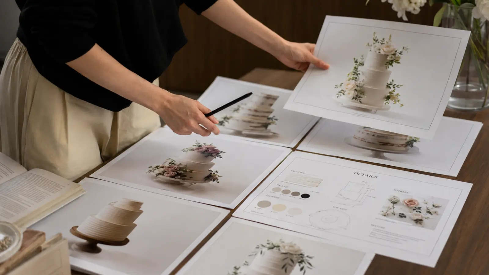 Wedding cake design consultation with inspiration photos
