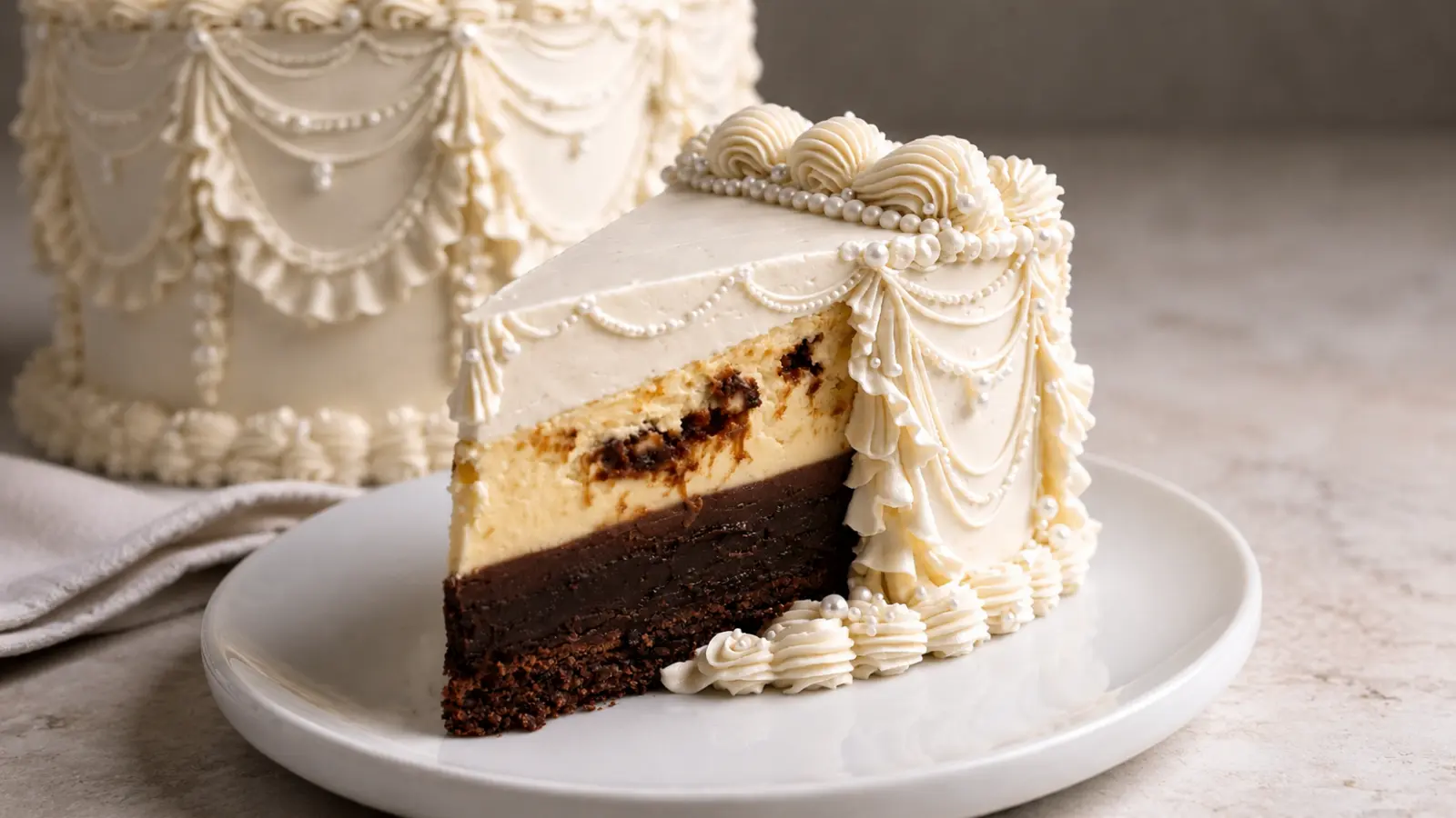 Wedding cake tasting slice with layered filling