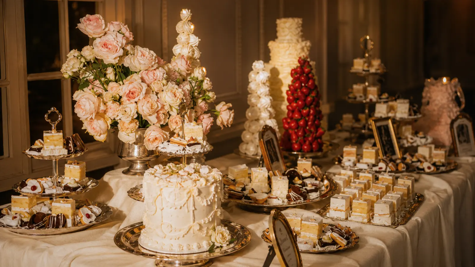 Wedding dessert table alternatives with small cakes