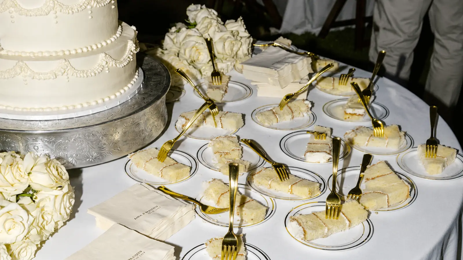 Wedding sheet cake serving table