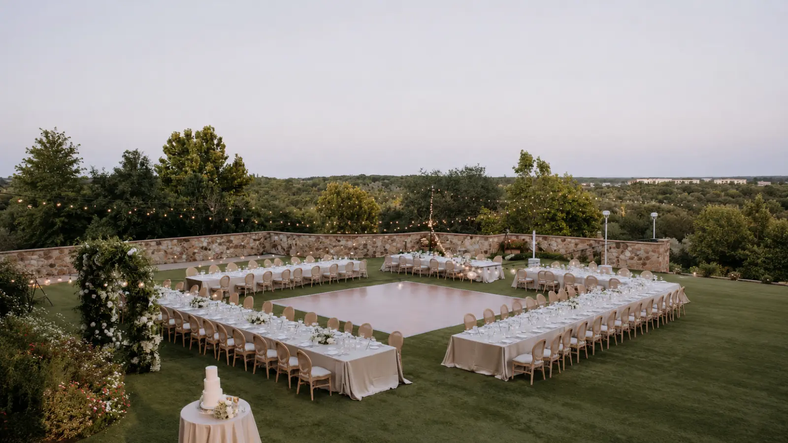 Wedding Floor Plan showing long reception tables arranged around a central dance floor with organized dining and celebration areas Wedding Floor Plan: Arrange Tables, Dance Floor and Key Areas