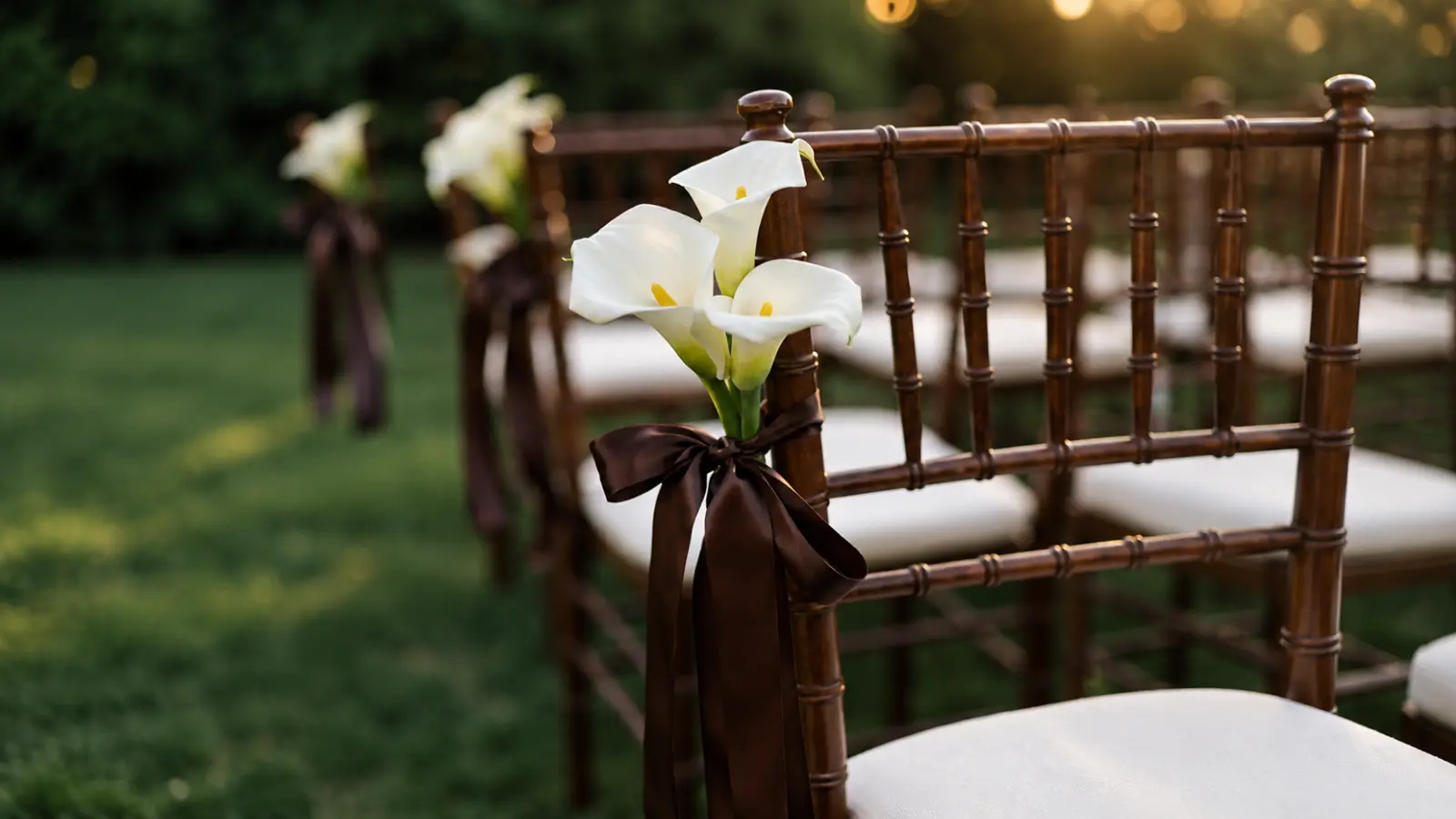 Wedding flowers and ceremony chair decor